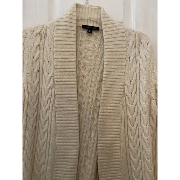 Ann Taylor wool alpaca white chunky braided cardigan sweater sz M - Picture 2 of 7